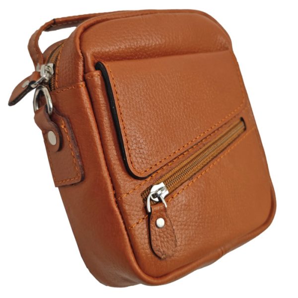 کیف دوشی دسته دار چرم طبیعی سایز کوچک PB734 عسلی