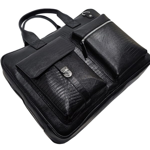 کیف اداری و لپ تاپ چرم طبیعی سه طبله مشکی فلوتر
