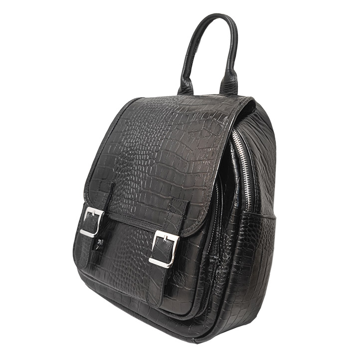 BP504-3 کوله پشتی اسپورت چرم طبیعی مشکی پوست ماری